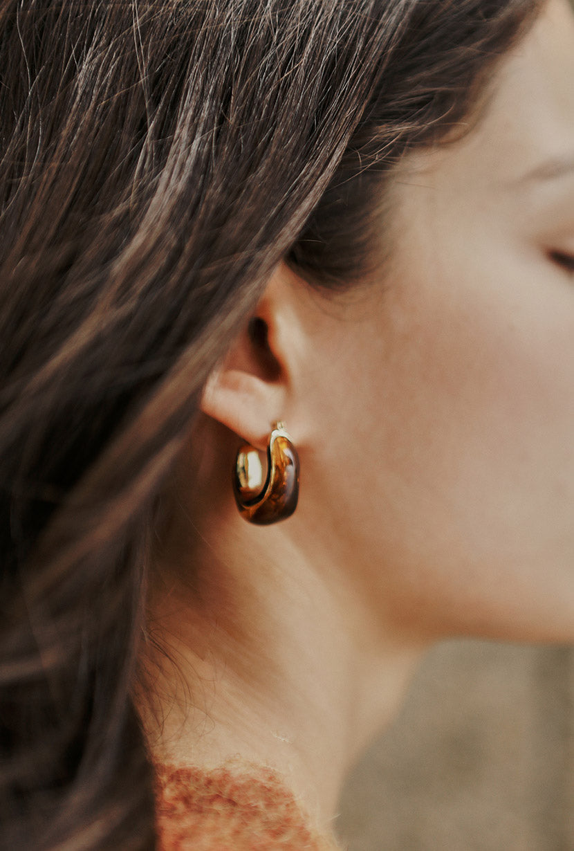 Petite Studio's Camel Acrylic Gold Hoop Earrings
