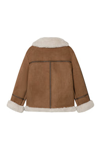 Petite Studio's Callen Suede and Fur Faux Shearling Coat in Tawny