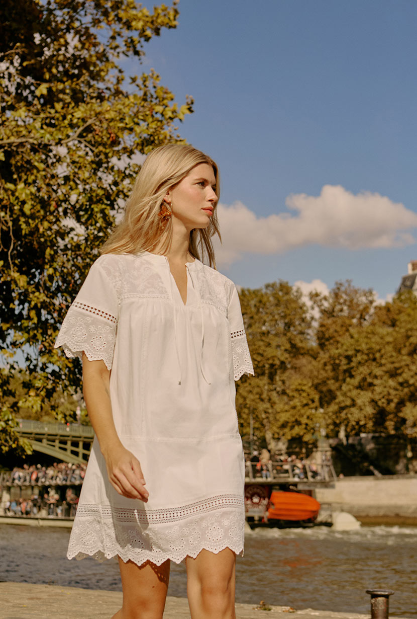 Petite Dress White | Petite Clothing for Women | Petite Fashion | Petite Store | Petite Studio | Gwen Cotton Eyelet Dress in Ivory, XXS / White Petite Dress White | Petite Clothing for Women | Petite Fashion | Petite Store | Petite Studio | Gwen Cotton Eyelet Dress in Ivory, XXS / White