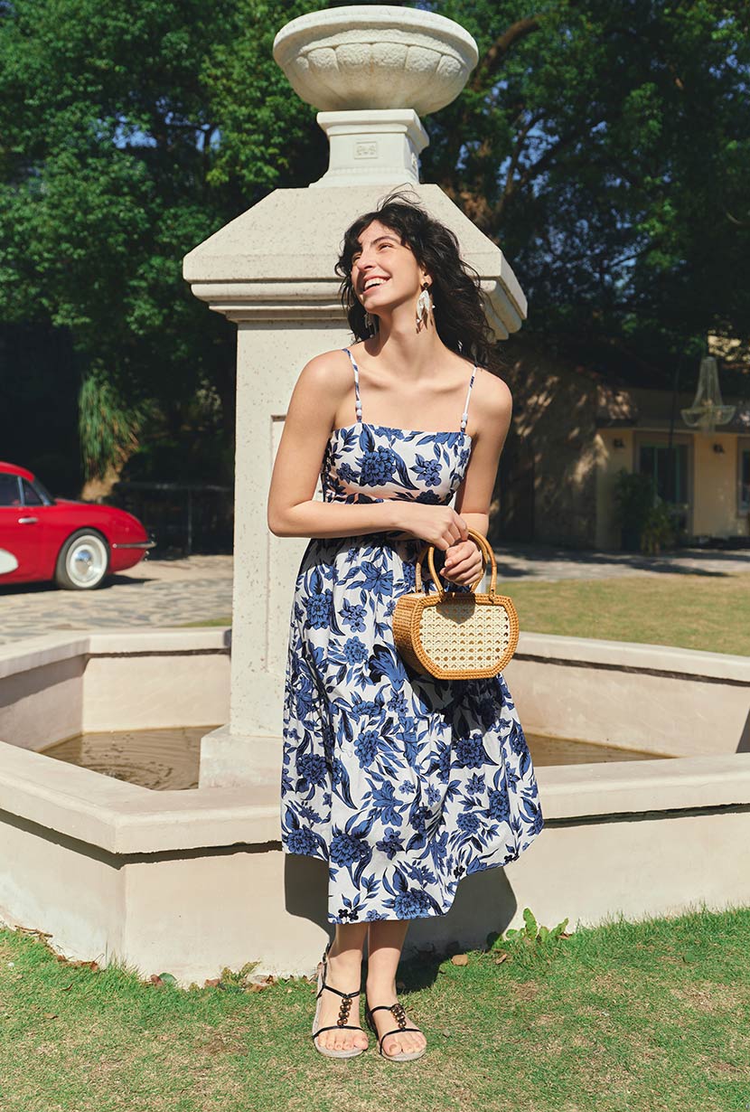 Petite Studio's Finch Cotton Dress in Blue Floral