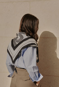 Petite Studio's Monogram Border Print Scarf in Black and White