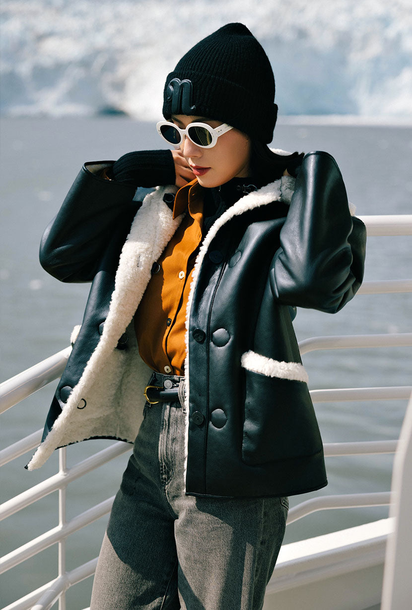 Petite Studio's Marron Reversible Jacket in Faux Teddy Fur & Leather -  Women's Fashion