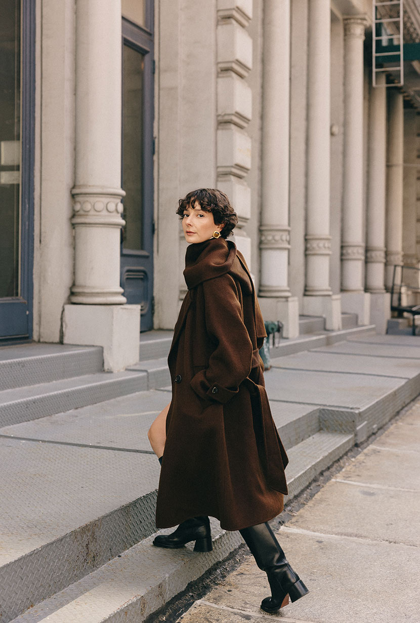 Petite Studio's Carina Wool Scarf Coat in Chocolate - Petite
