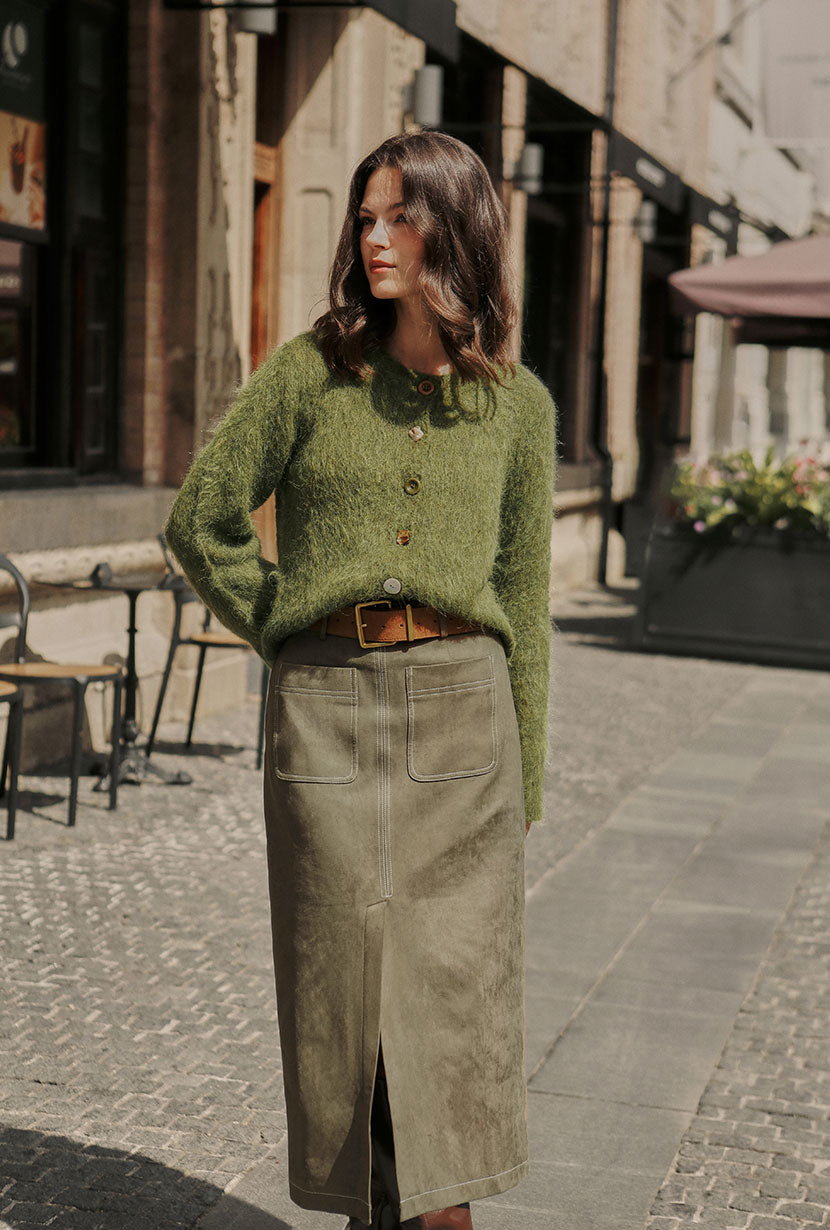 Debbie Suede Pencil Skirt Kahki Green