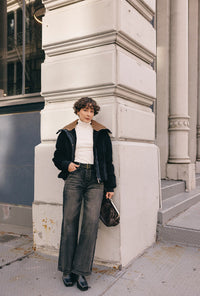 Petite Studio's Cayden Mid Rise Straight Leg Jeans in Charcoal