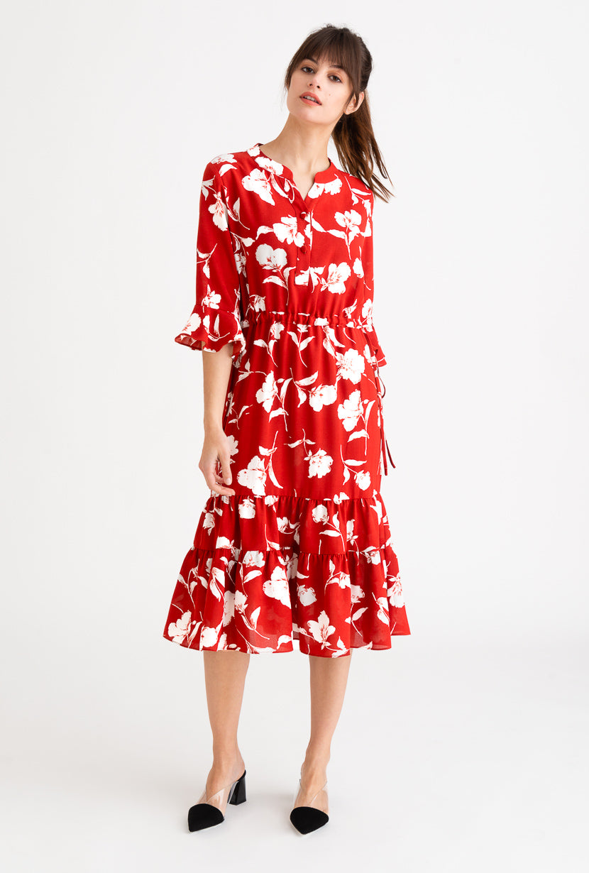 fitted lace wedding dress Petite Studio NYC Celina Dress in Red Floral
