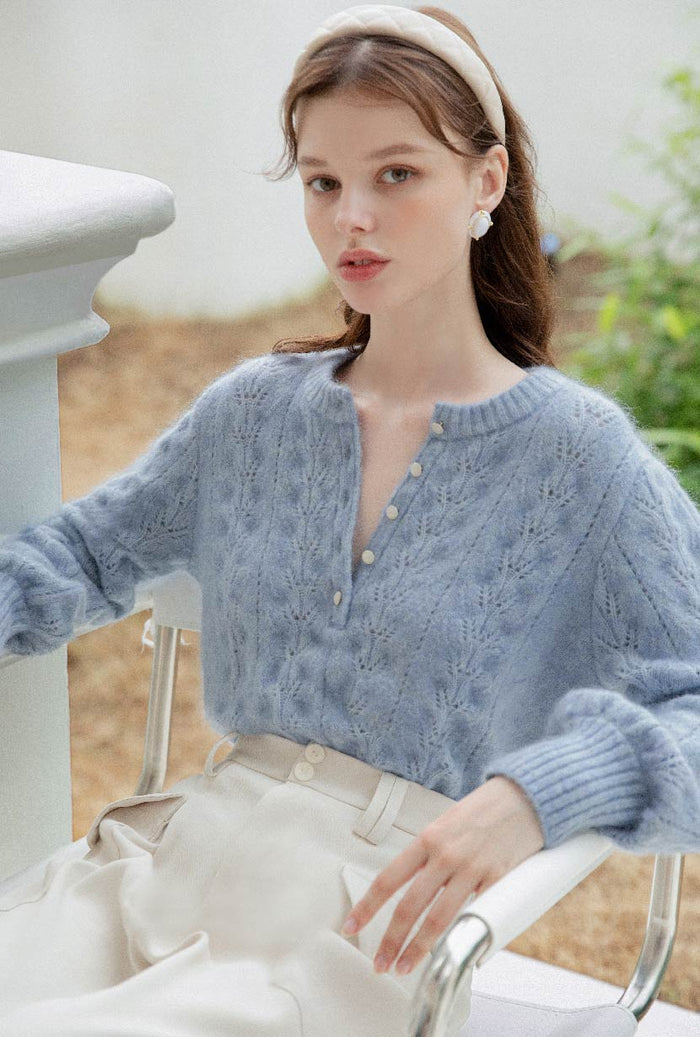 Petite Studio's Paisley Mohair Sweater in Dusty Blue