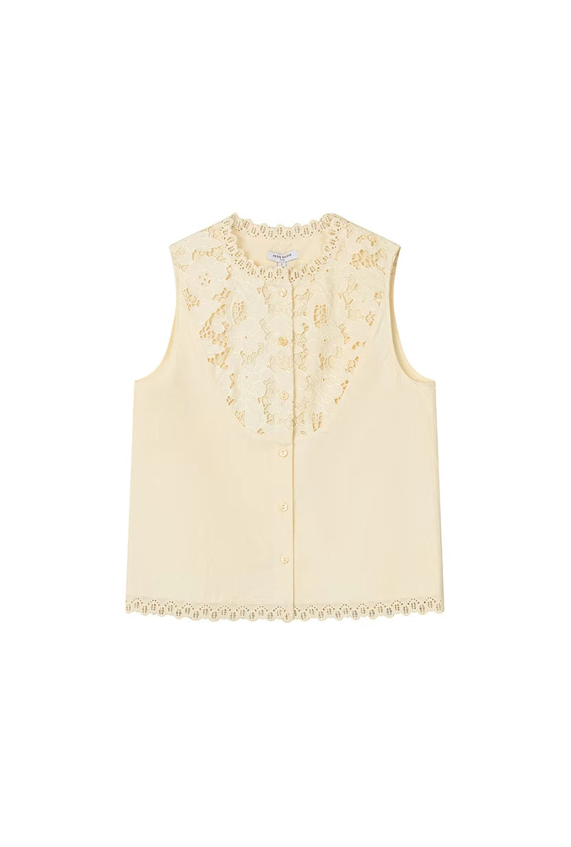 Petite Studio's Coraline Cotton Lace Top in Butter Yellow