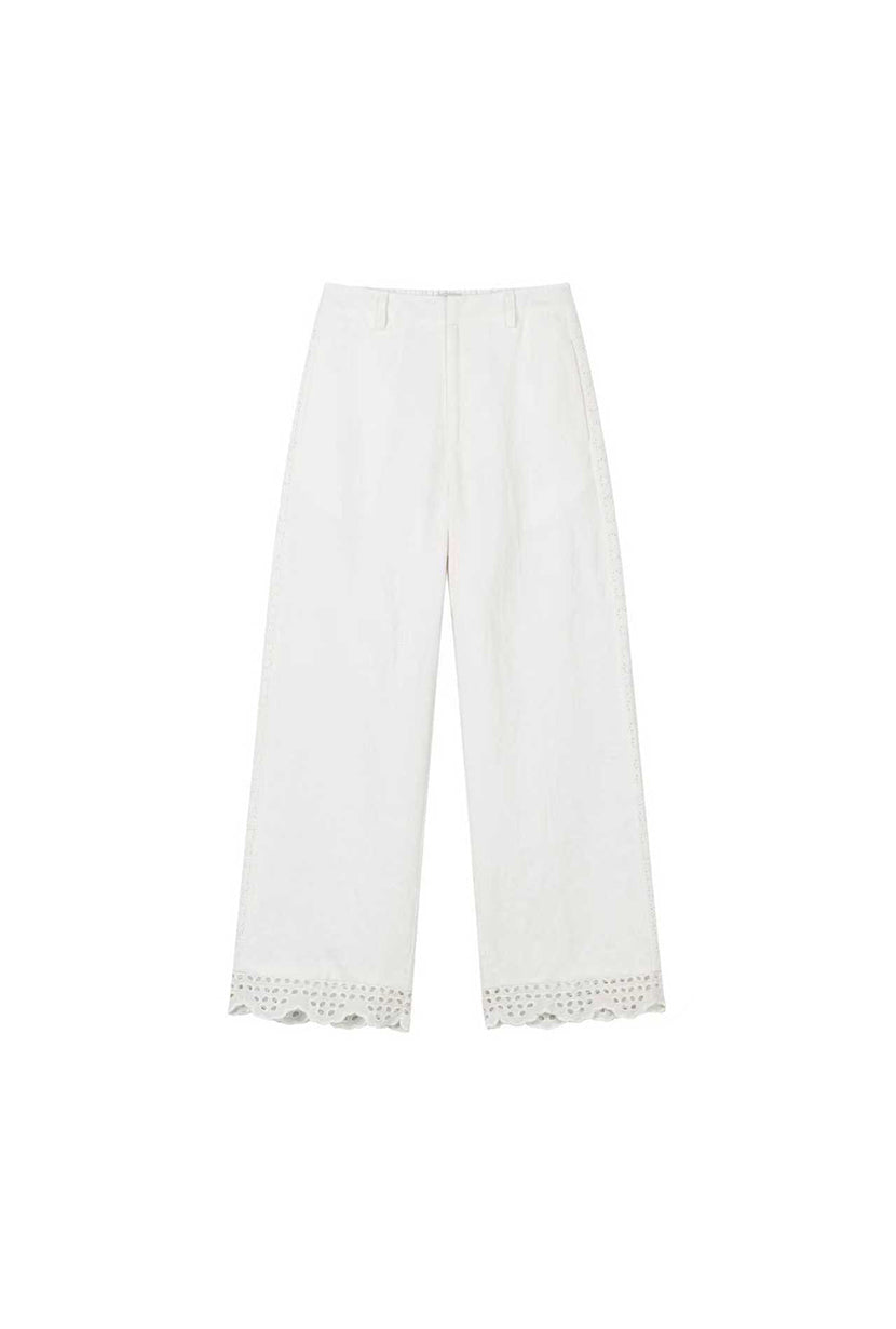 Petite Studio's Dasha Eyelet Linen Pants in White