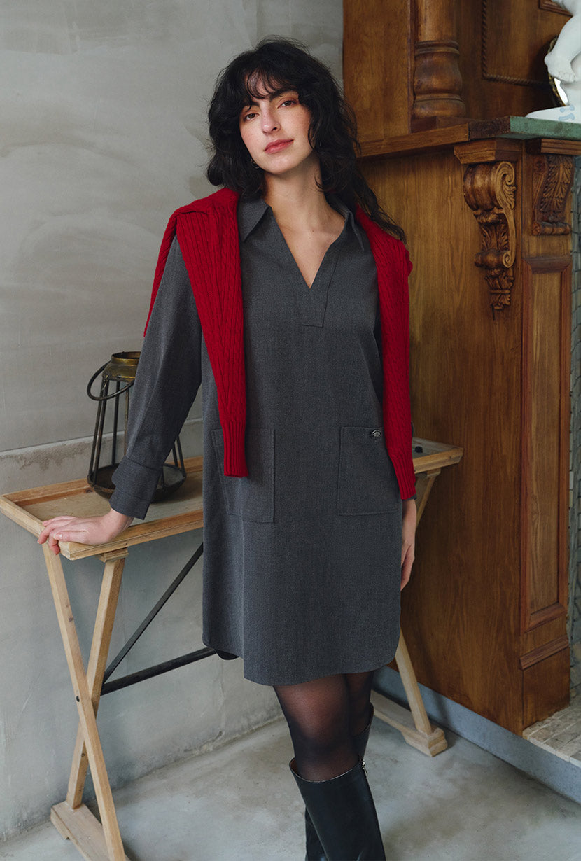Petite Studio's Abby Wool Blend Dress in Charcoal