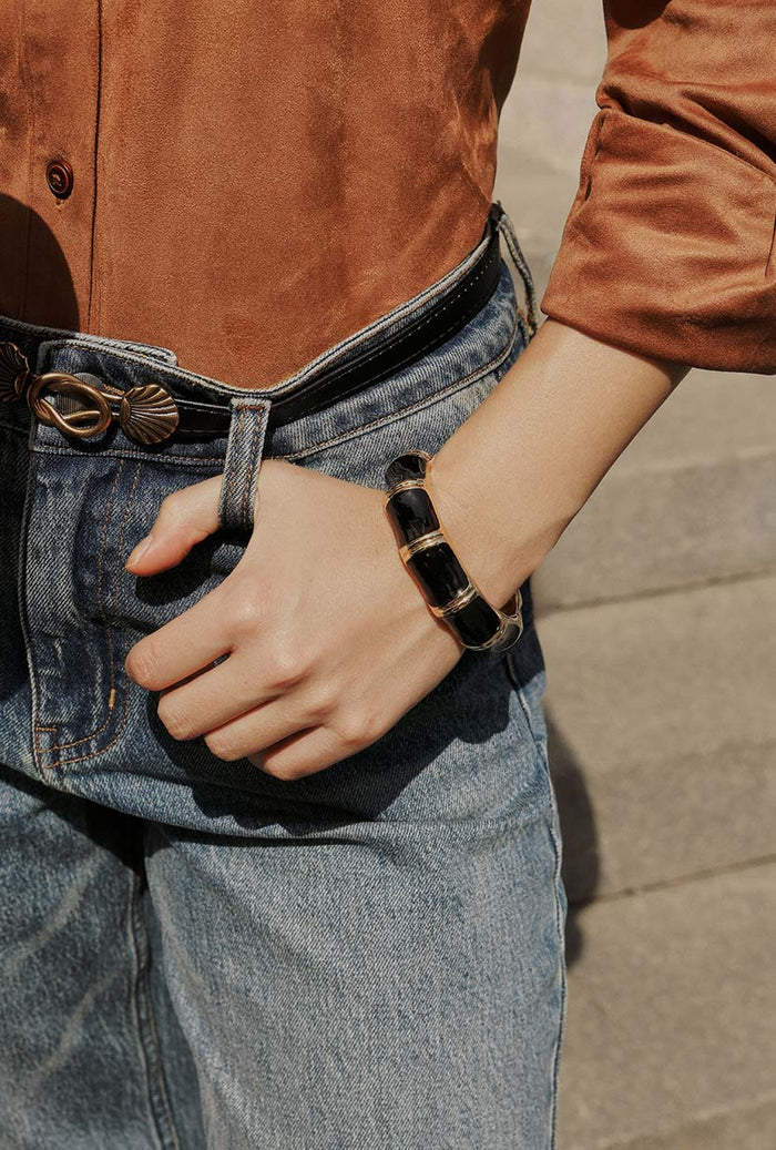 Petite Studio's Black and Gold Bamboo Enamel Bangle 