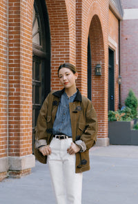 Petite Studio's Bryce Cotton Barn Jacket in Olive Brown