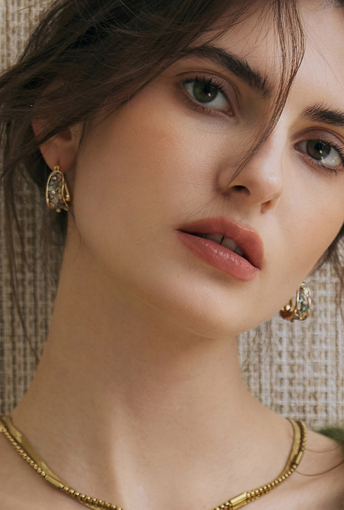 Petite Studio's Calidore Inlaid Abalone Shell Hoop Earrings
