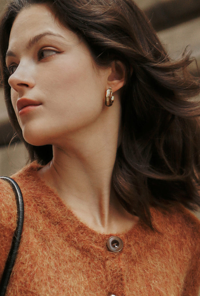 Petite Studio's Camel Acrylic Gold Hoop Earrings