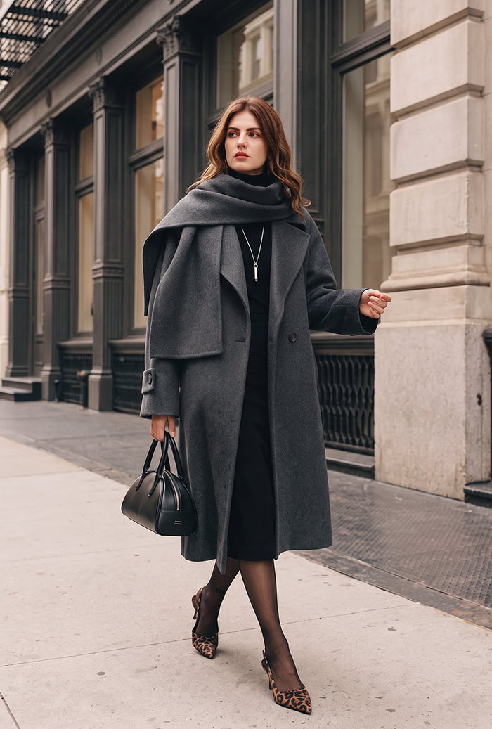 Petite Studio's Carina Wool Scarf Coat in Charcoal
