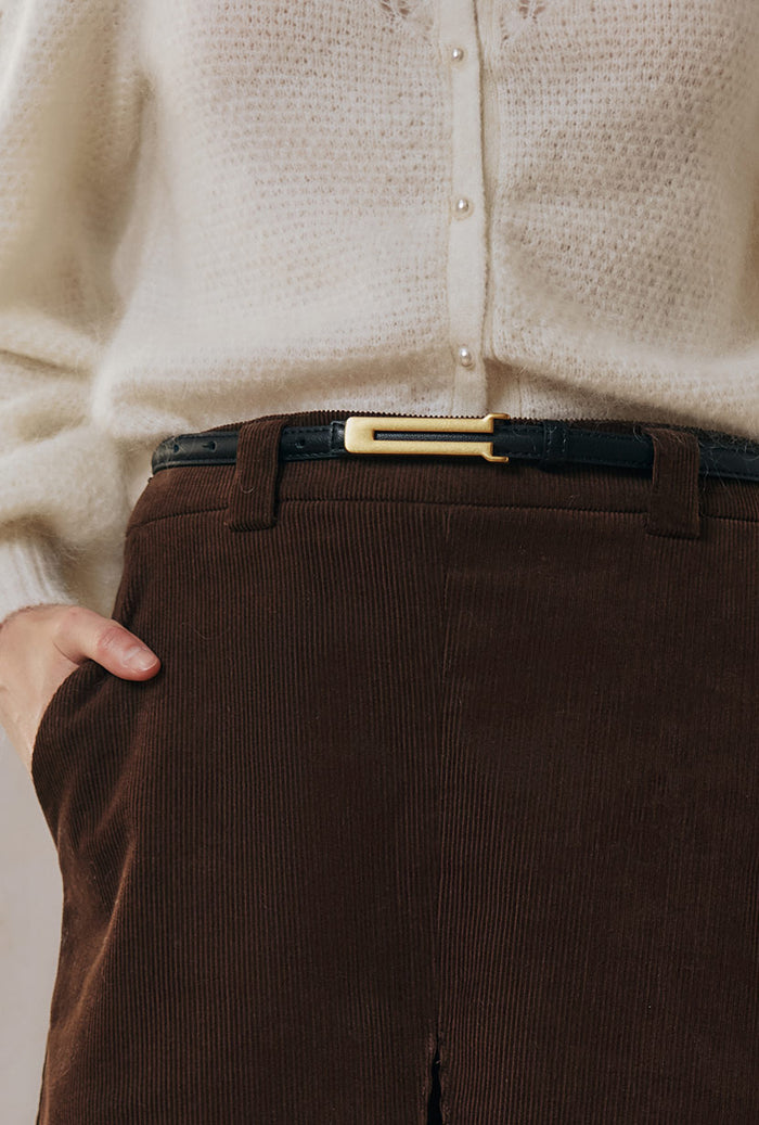 Cyrillar Black and Golden Buckle Thin Leather Belt