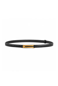 Petite Studio's Cyrillar Black and Golden Buckle Thin Leather Belt
