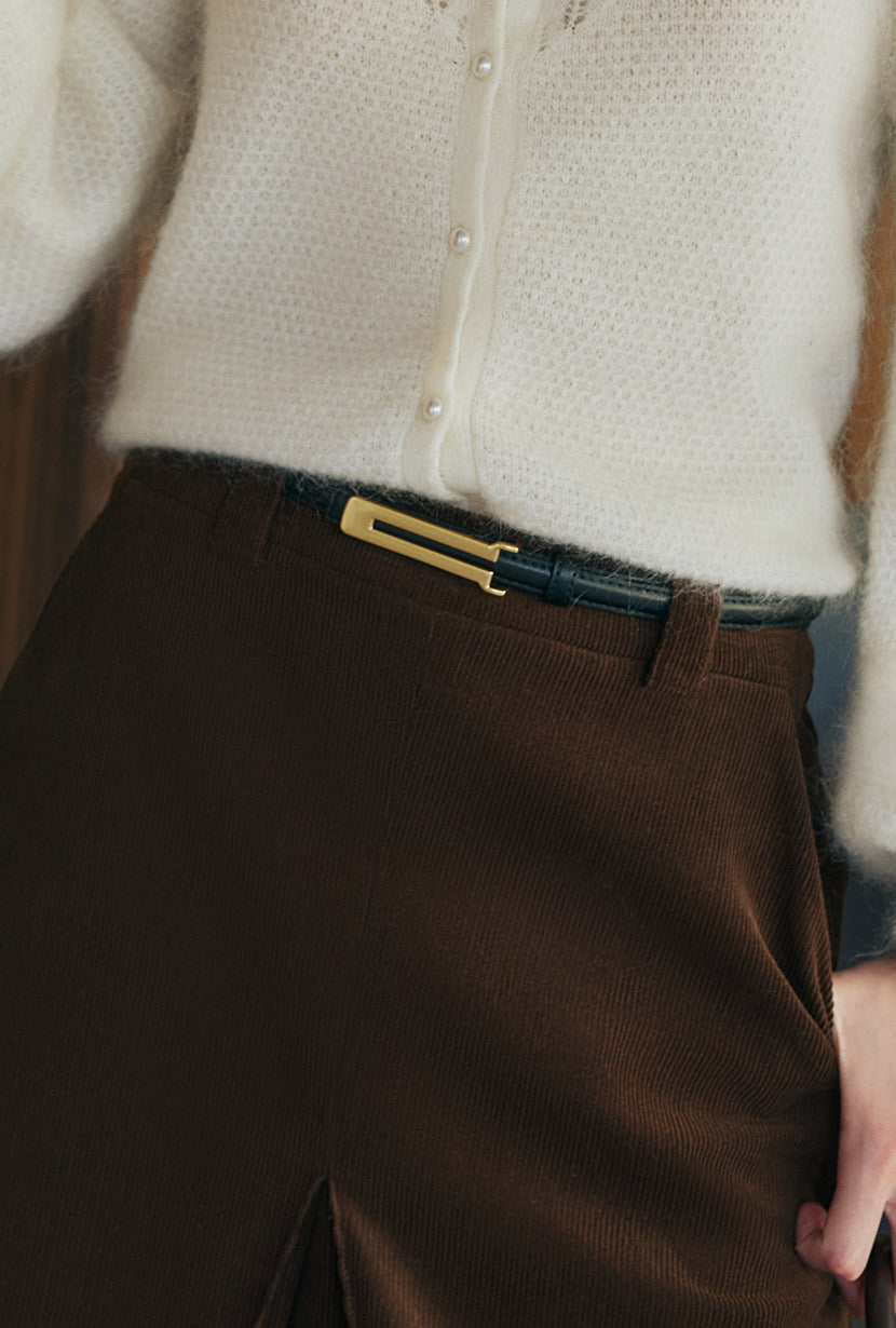 Cyrillar Black and Golden Buckle Thin Leather Belt
