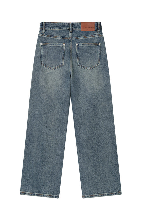 Petite Studio's Cayden Mid Rise Straight Leg Jeans in Blue 