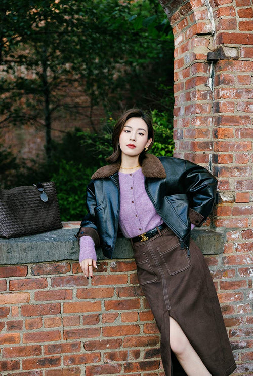 Debbie Suede Pencil Skirt - Kahki Green