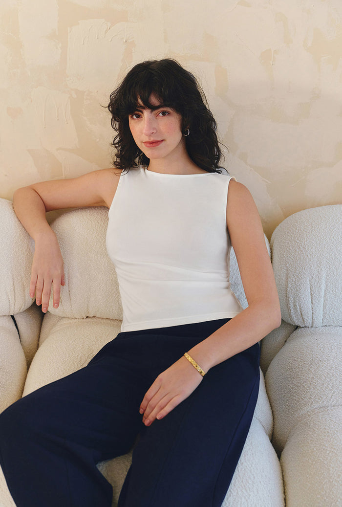 Petite Studio's Elyse Jersey Top in White 