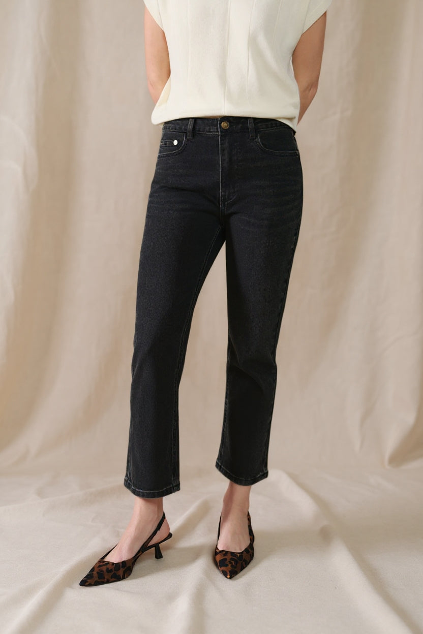 Petite Studio's Enid High-Rise Slim Ankle Jeans in Black