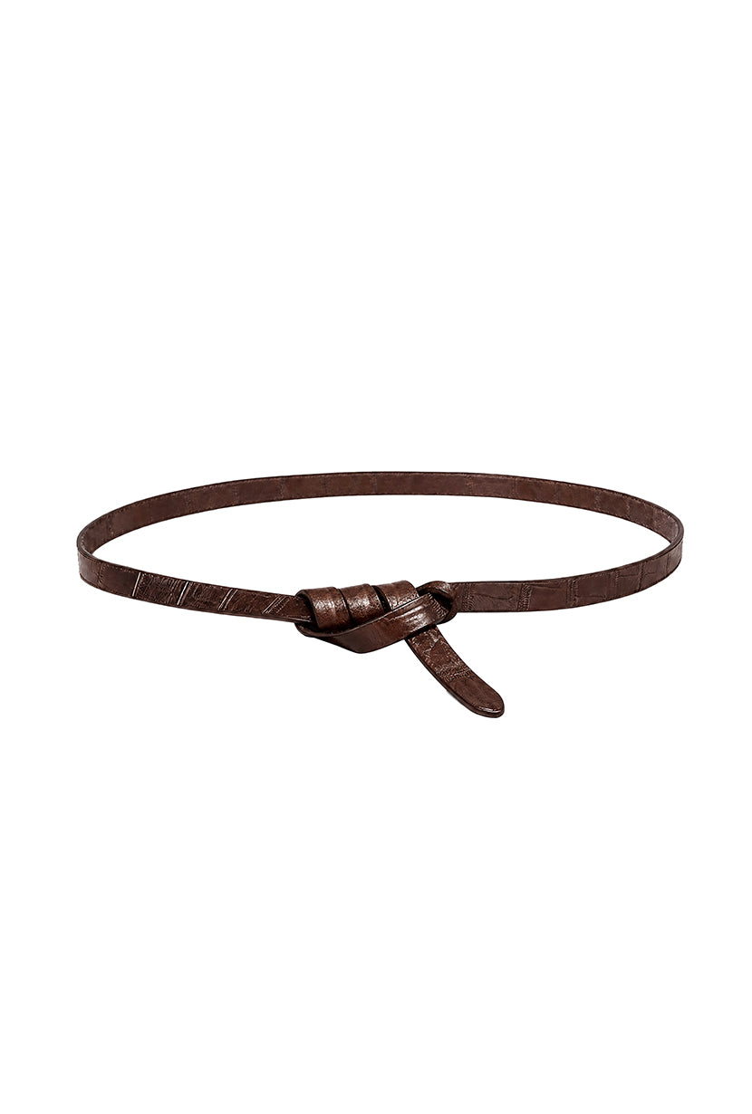 Petite Studio's Ezio Dark Brown Thin Knotted Leather Belt
