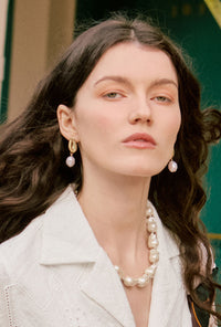 Petite Studio's Gold Cowrie and Drop Pearl Earrings