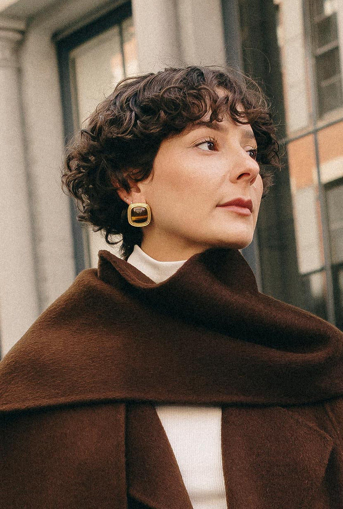 Petite Studio's Gold Square Tiger's Eye Stud Earrings

