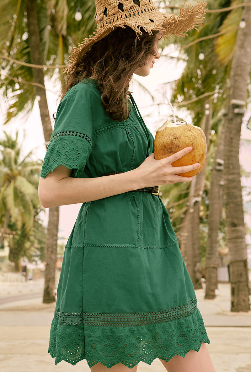 Petite Studio's Gwen Cotton Eyelet Dress in Emerald Green
