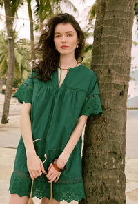 Petite Studio's Gwen Cotton Eyelet Dress in Emerald Green