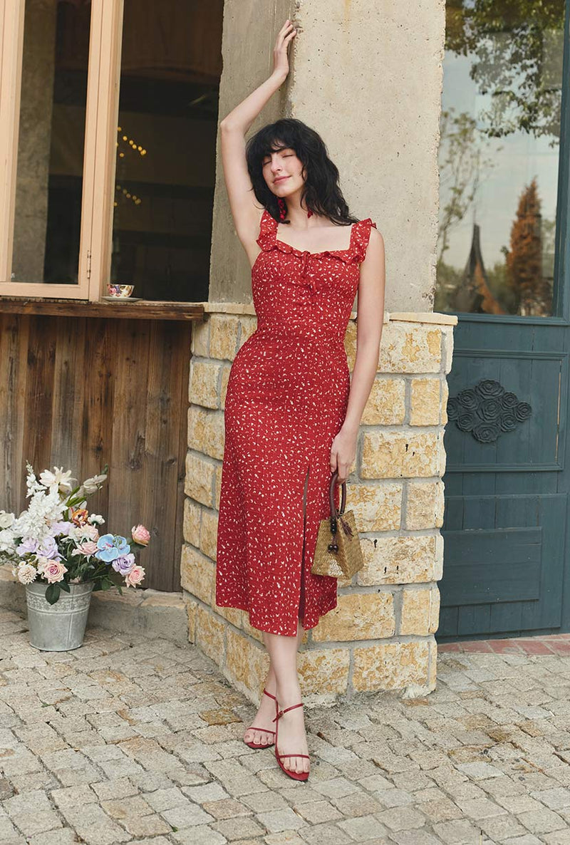 women's petite midi summer dresses Petite Studio's Tiana Midi Dress in Red