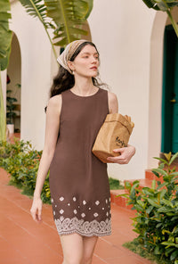 Petite Studio's Gorgie Embroidered Dress in Chocolate