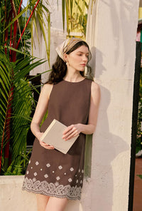 Petite Studio's Gorgie Embroidered Dress in Chocolate