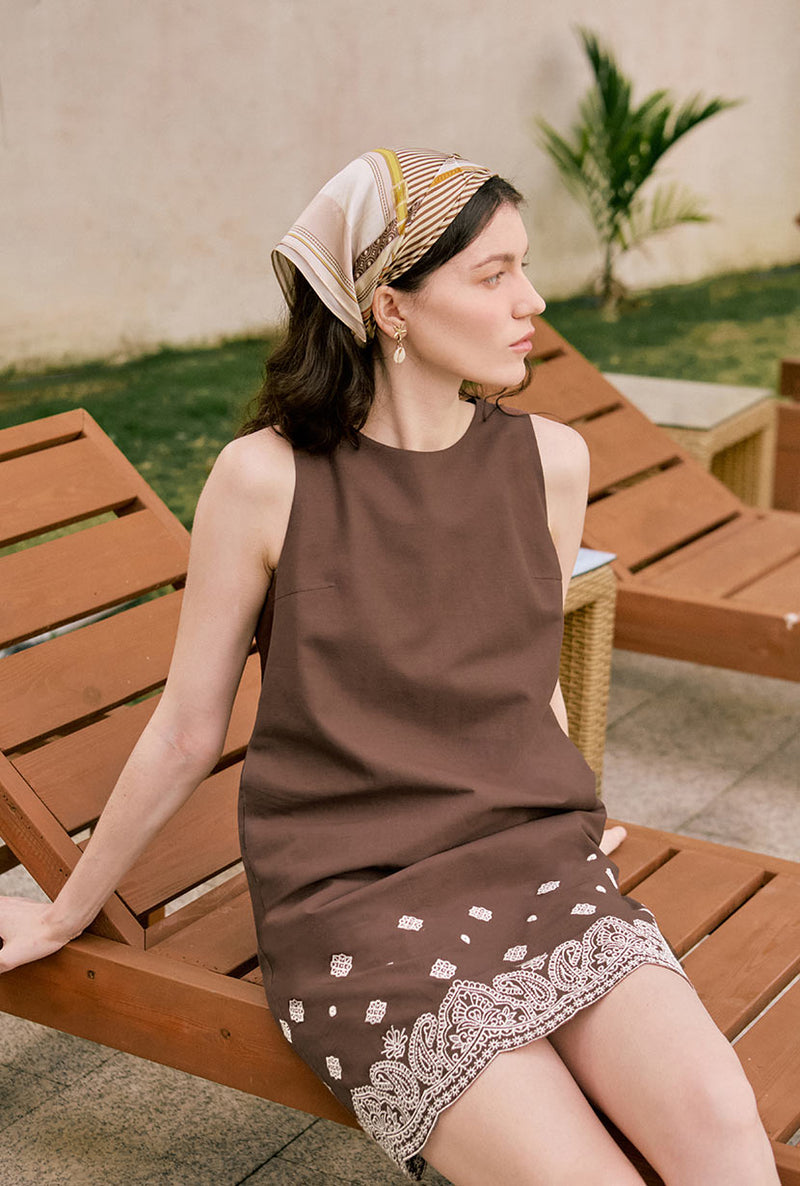 Petite Studio's Gorgie Embroidered Dress in Chocolate