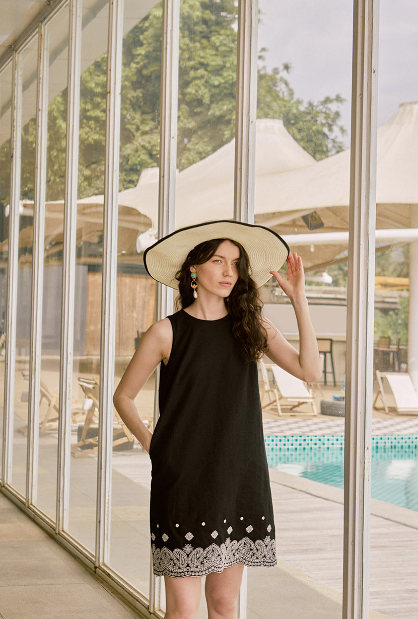 Petite Studio's Gorgie Embroidered Dress in Black