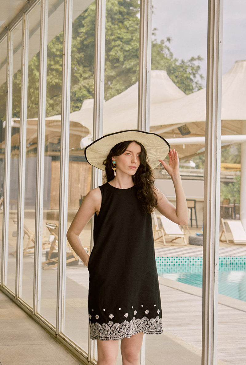 Petite Studio's Gorgie Embroidered Dress in Black