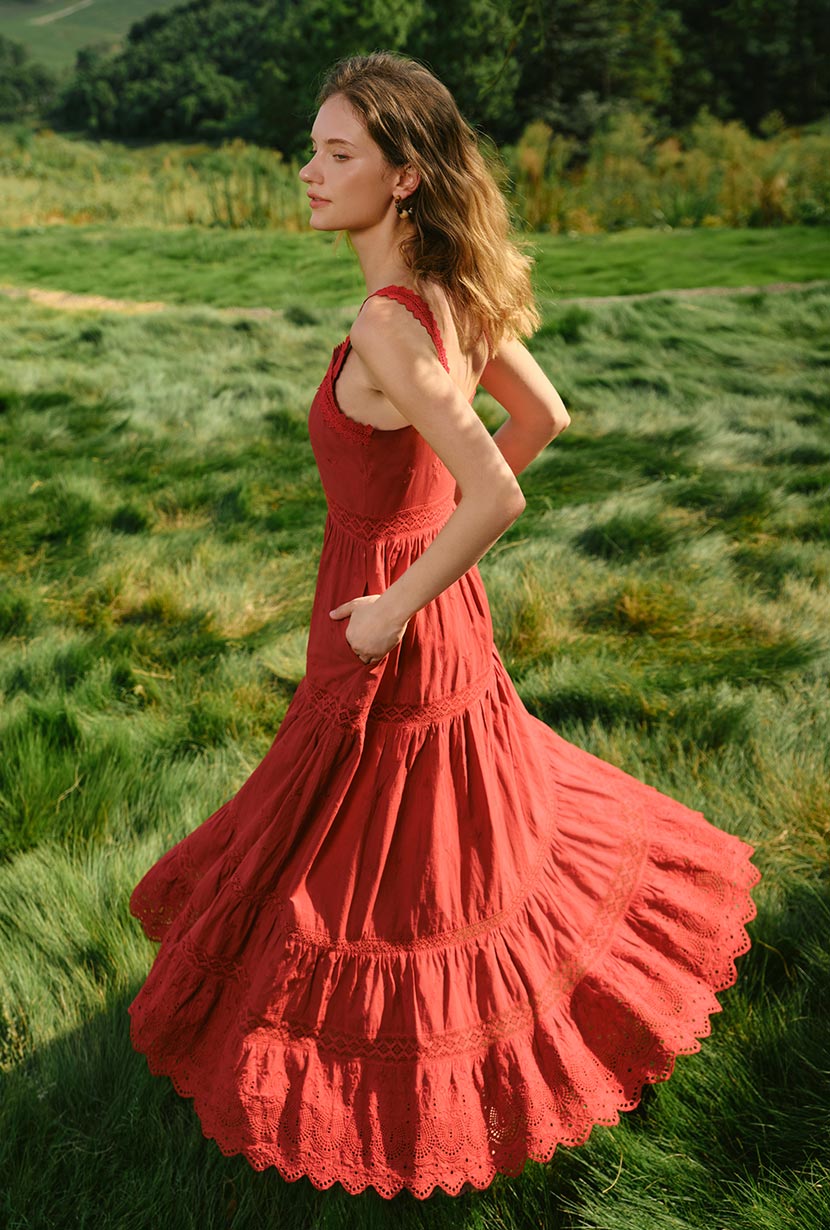 Petite Studio's Clarabel Cotton Midi Dress in Red