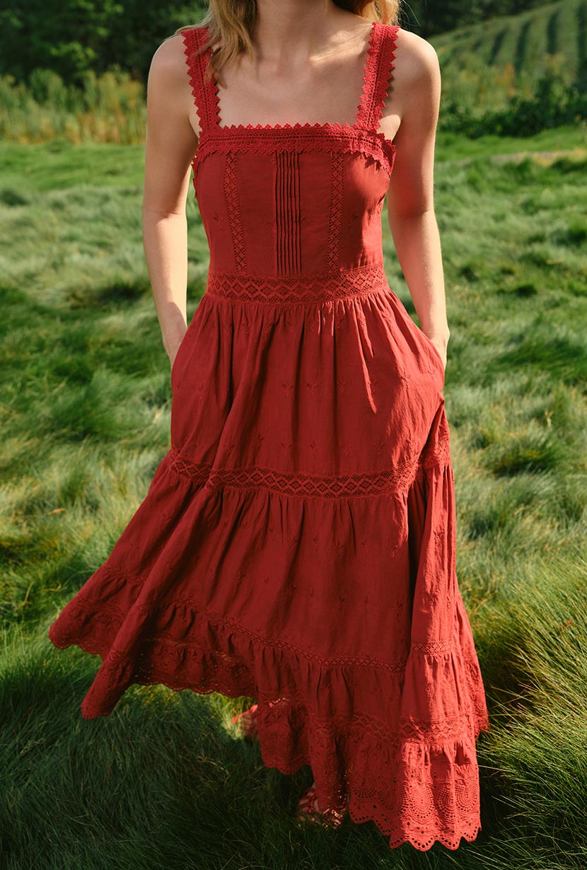 Petite Studio's Clarabel Cotton Midi Dress in Red