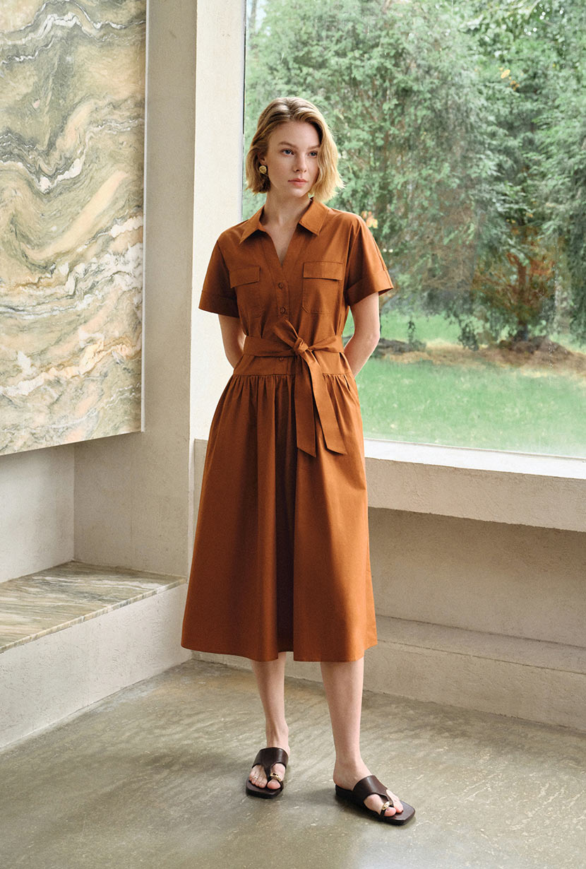 Petite Studio's Ellory Cotton Shirt Dress in Ginger - Petite Clothing for Women S / Orange Petite Studio's Ellory Cotton Shirt Dress in Ginger - Petite Clothing for Women S / Orange