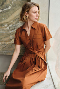 Petite Studio's Ellory Cotton Shirt Dress in Ginger