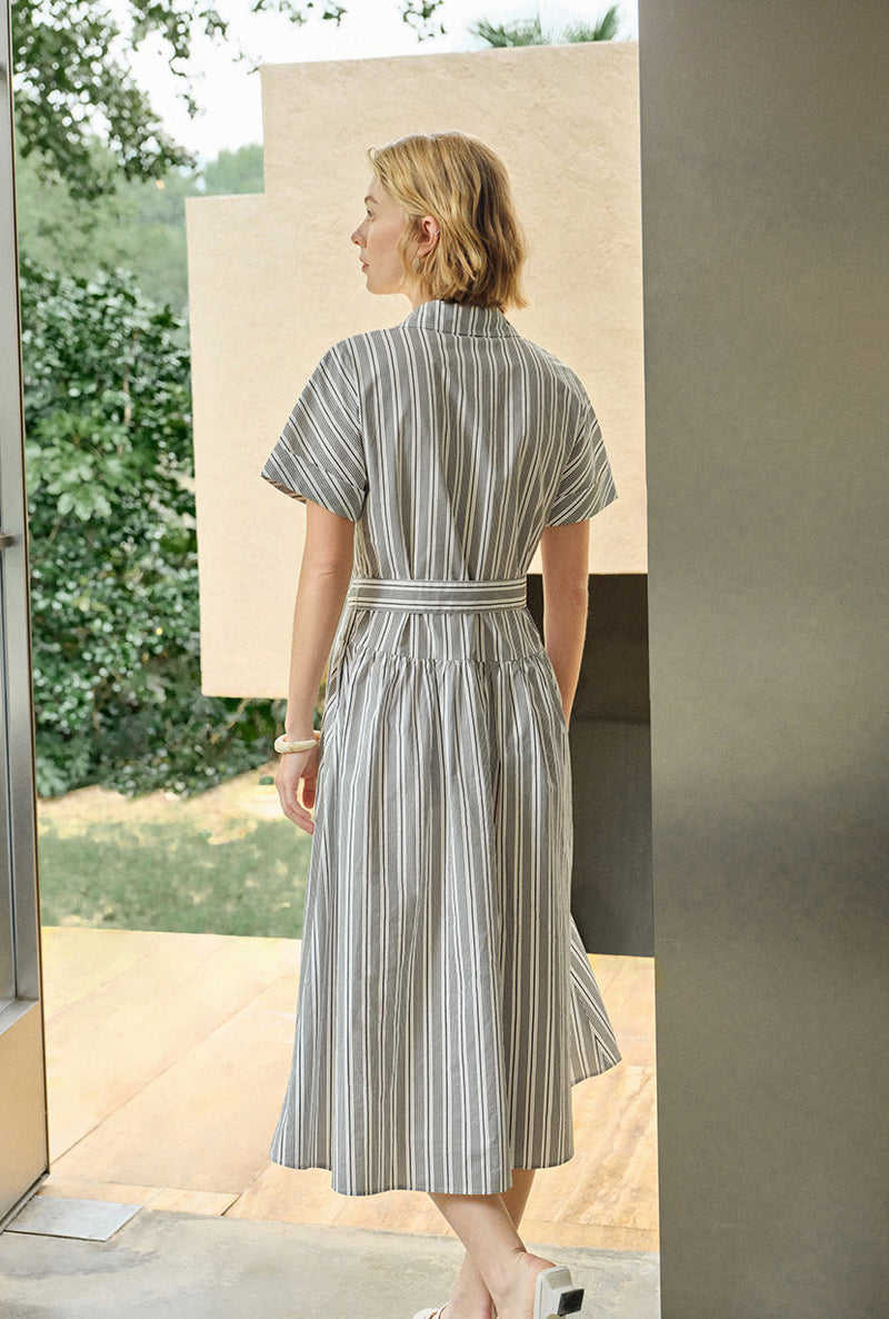 striped silk shirt dress The Amalfi Stripe Silk Shirtdress with Belt for Women