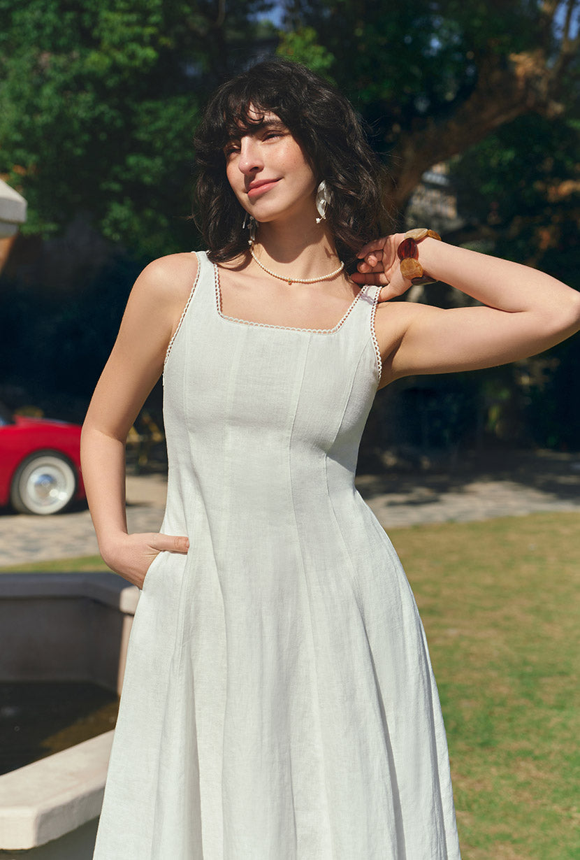 Petite Studio's Fenton Panel Linen Dress in Ivory