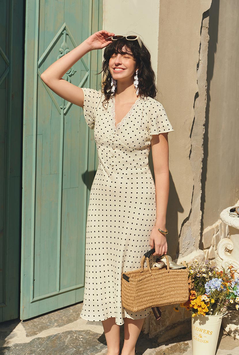 Petite Studio's Fraley Contoured Dress in Dotted Ivory