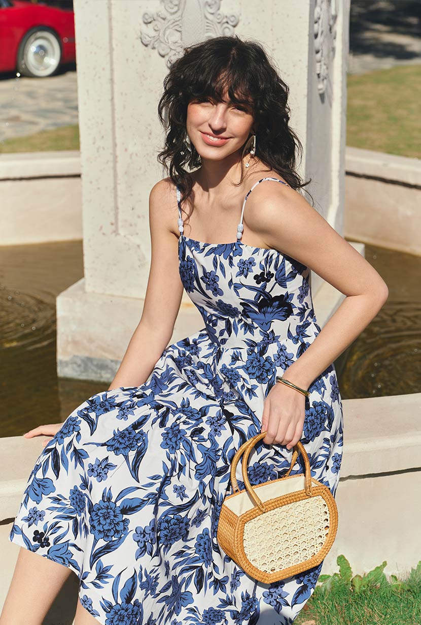 Petite Studio's Finch Cotton Dress in Blue Floral