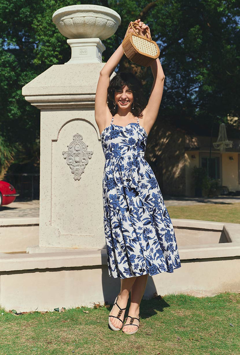 Petite Studio's Finch Cotton Dress in Blue Floral