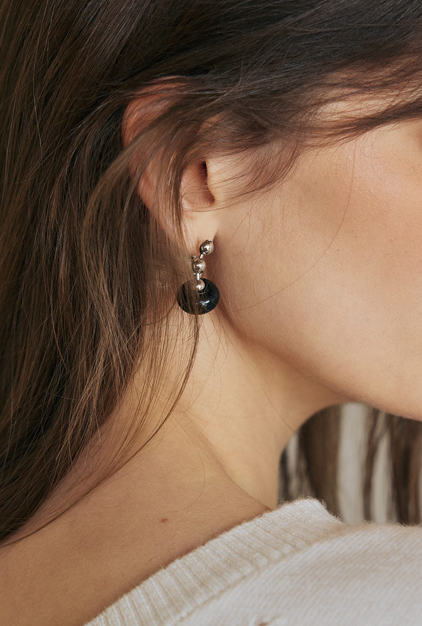 Petite Studio's Meliora Silver and Black Bead Drop Earrings