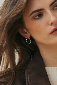 Petite Studio's Meliora Silver and Black Bead Drop Earrings