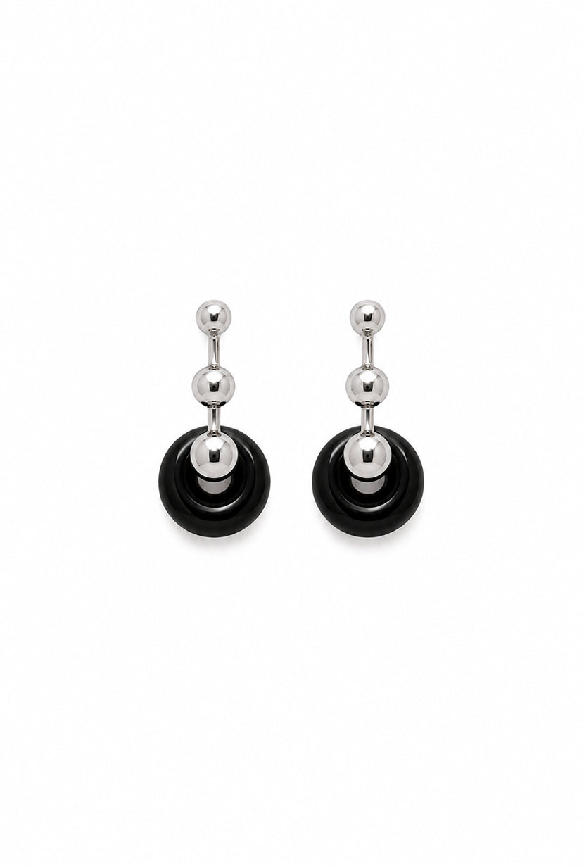 Petite Studio's Meliora Silver and Black Bead Drop Earrings