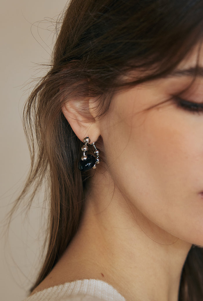 Petite Studio's Meliora Silver and Black Bead Drop Earrings